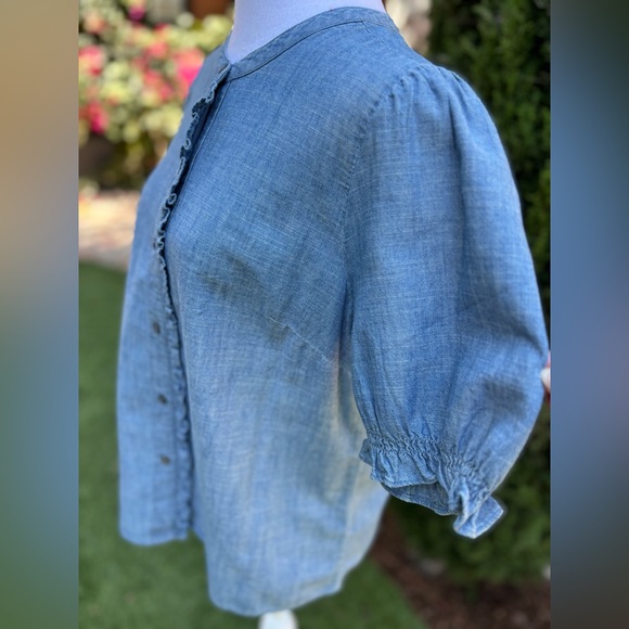 J. Crew Chambray Ruffle Blouse - Picture 4 of 6